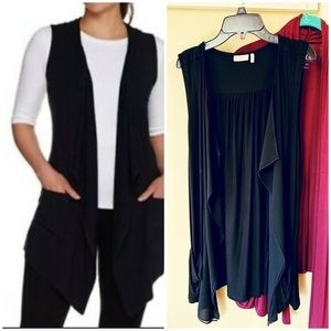 Black vest Logo by Lori GOLDSTEIN black size Small vest waterfall style NWOTS